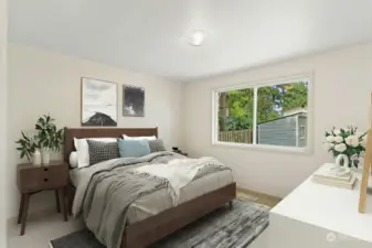 Virtual staging: large Master bdr + en suite 3/4 updated bath