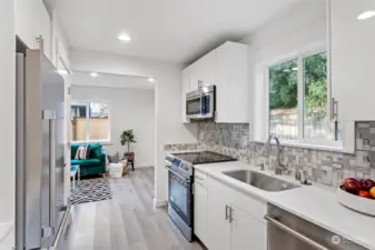 Roomy galley kitchen with sleek appliance package