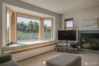 Large bay window and propane fireplace