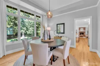 Stylish Dining Room overlooking the back yard. Very spacious, can accommodate large gatherings.