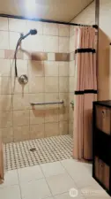 This is the shower in the bathroom next to the family room on the main level (no stairs)l-great for persons with mobility challenges