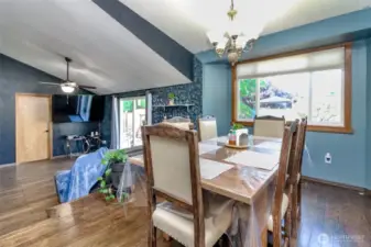 Dining room is open to the Theatre Room/Family Room on the ground level which there is a .75 bathroom and access to the backyard patio