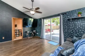 There is a ceiling fan with light fixture that was installed recently.  The floors are newer as well as the trim along the baseboard