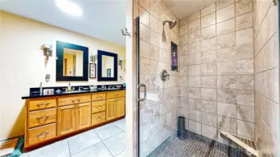 Main Bath Double Vanity and Tile Shower