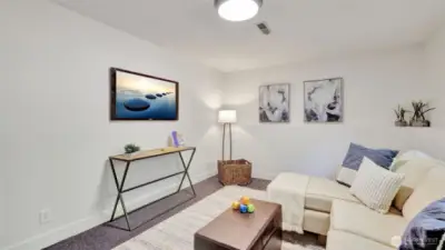 This flexible space is ready to be customized- ideal for work, play or relaxation.