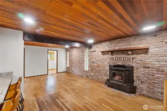 Family room w pellet stove