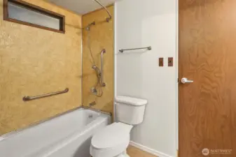 Guest full bath with new LVP.