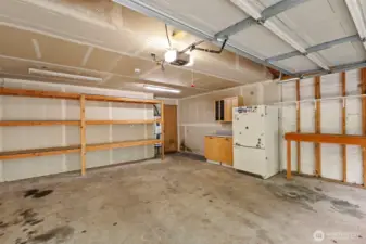 Garage with some storage already built in.