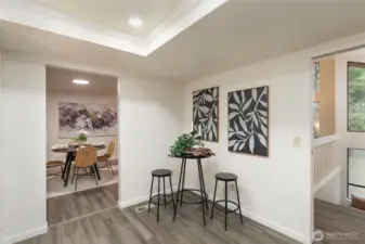 Make this space your new flex space - add more cabinets or make it an eat-in as pictured.