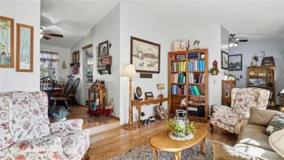 Open flow from the living room to dining area makes everyday living and entertaining easy.