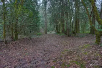 The wooden gate conveys with the home for sale next door, but one could ask for an easement for ingress and egress or better still, build driveway of your own.