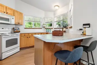 Happy kitchen area with peninsula/bar area~