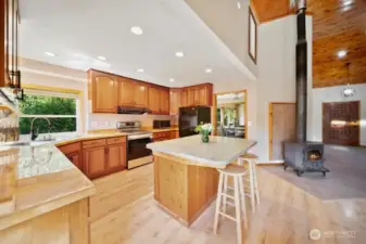 Kitchen with Maple counters and Cedar cabinets.