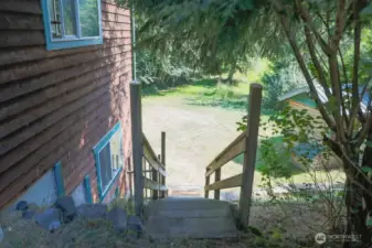 Downstairs to lower garage.