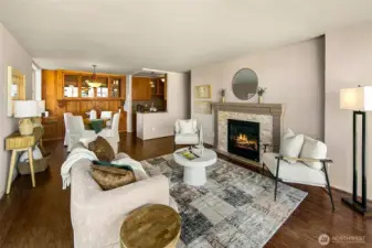 New modern gas fireplace and stylish engineered hardwood floors.