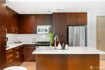 Quartz kitchen countertops.