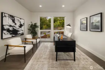 Sunlit upper-level office with garden views - perfect for inspired work or quiet study (or use as an optional bonus room, play room or TV room)