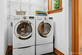 Laundry room off of mudroom with access to back yard and garage.