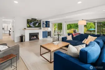 Oversized family room with gas fireplace & wetbar