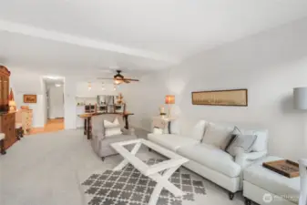 Great room with looking back dining area.