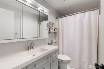 Full bathroom with tub and show.