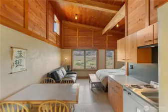 This space can function as a stand-alone studio apartment with it's own bathroom and private entrance off of the courtyard.