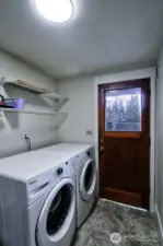 Utility room functions as a mud room with access to both the single-car attached garage and the backyard.