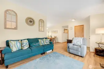 The hall on the right goes to bed and bathrooms.