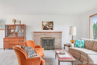 Spacious Living Room with Fireplace.