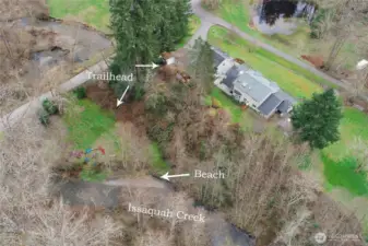 Overhead view of the home and property layout.