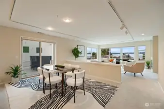 Open living room and dining area