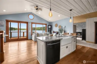 Open concept kitchen, dining and living space