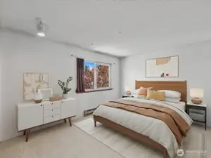 The secondary bedroom is equally spacious, making it perfect for guests, a home office, or a roommate setup.