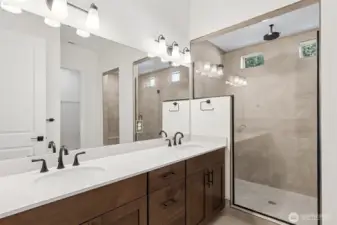 ***Actual Home *** Primary bath with double sinks and walk in shower
