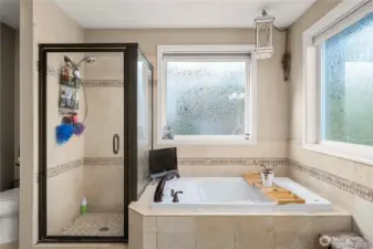 Separate shower and soaking tub to fully relax and enjoy all that life has given you