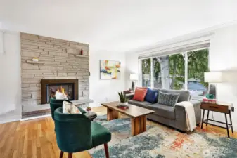 A picture window brings in brilliant natural light.