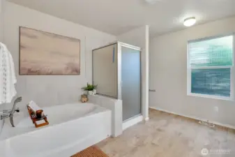 Start your day with the walk-in shower and end it in the relaxing soak tub.