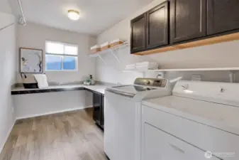 This dreamy laundry room is located on the upper level, no more dragging laundry downstairs.