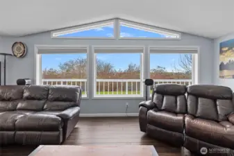 Sunsets beam beautifully through this large picture windows!