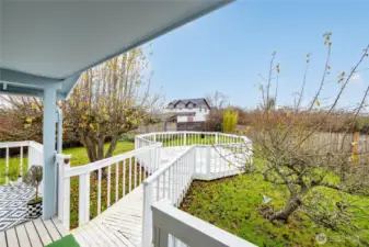Fruit trees and privacy throughout the backyard