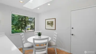 Start your mornings with breakfast bathed in natural light and serene views of the trees.