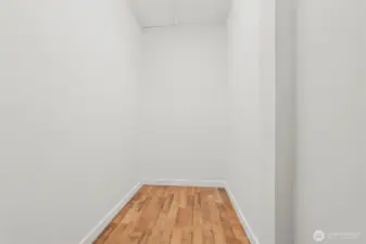 No space in this property is wasted.  Originally envisioned and emergency food storage, this clean, dry basement storage room is located in the center of the home where humidity and temperature remain stable year-round.