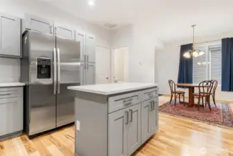 Kitchen island and brand new refridgerator