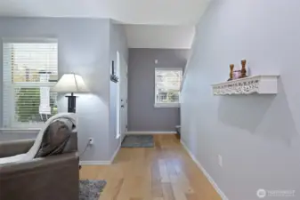 Vaulted entry to home immediately shows the crisp and bright feel.