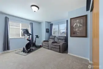 Second bedroom used as bonus/workout space; Bay window offers attractive element and could be used for window seat if desired.