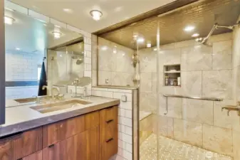 Stem dual shower heads & heated floors