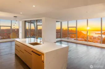 Spacious living and dining rooms with two outdoor terraces