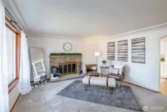 Wood burning fireplace.