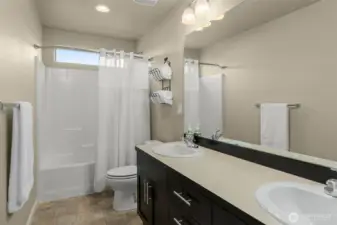 Hall bath with Jack and Jill sinks