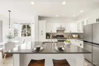 Modern kitchen with new fridge and tasteful selections